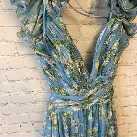 Mac Duggal Ruffle Tiered Floral Cut-out Chiffon Blue floral gown size 12 stunner - Picture 9 of 15